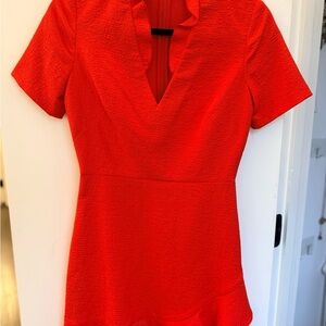 Sandro Vibrant Red Textured V-Neck Short Sleeve Tunic
